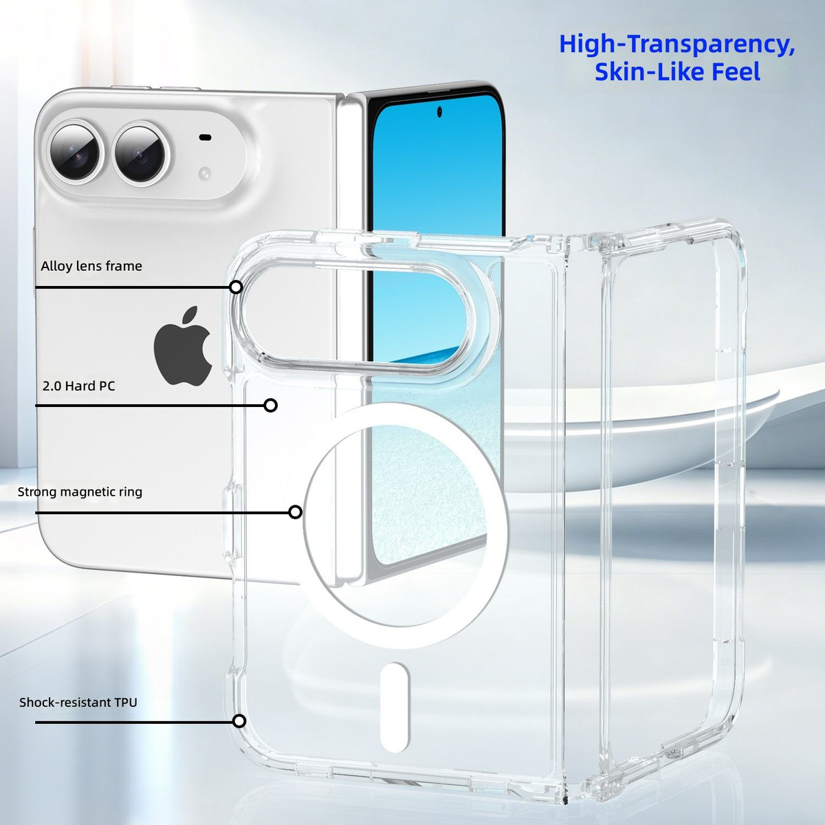 iPhone 18 Fold Clear Magnetic Case – Anti-Yellow Shockproof Cover