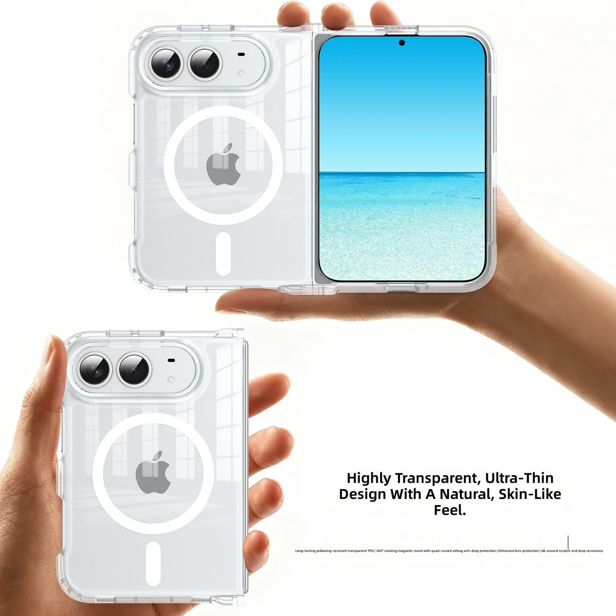 iPhone 18 Fold Clear Magnetic Case – Anti-Yellow Shockproof Cover