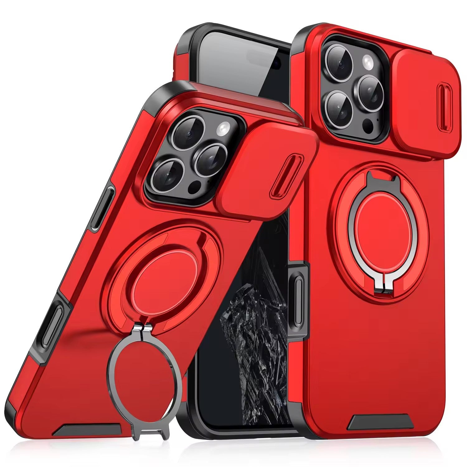 MagSafe Ring Stand iPhone Case with Camera Slide Cover – Military Grade Shockproof Protective Case