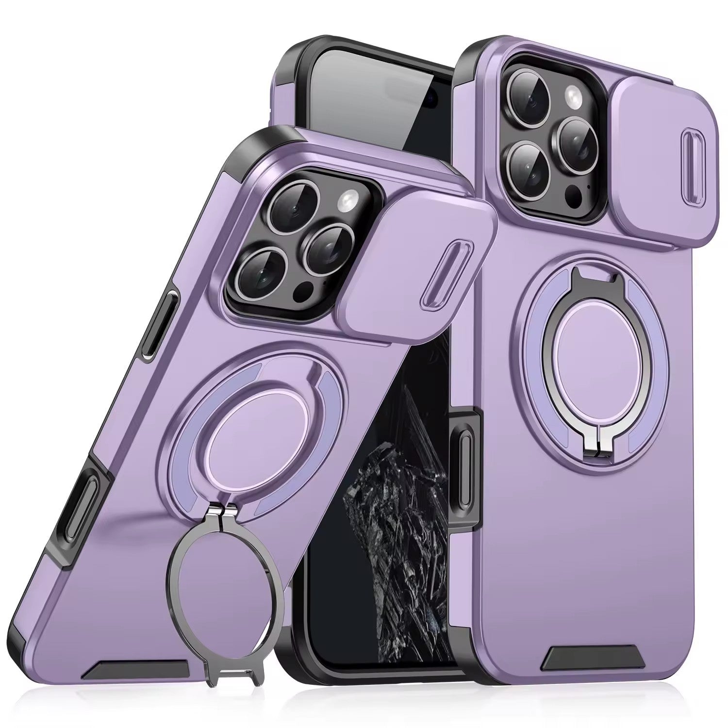 MagSafe Ring Stand iPhone Case with Camera Slide Cover – Military Grade Shockproof Protective Case