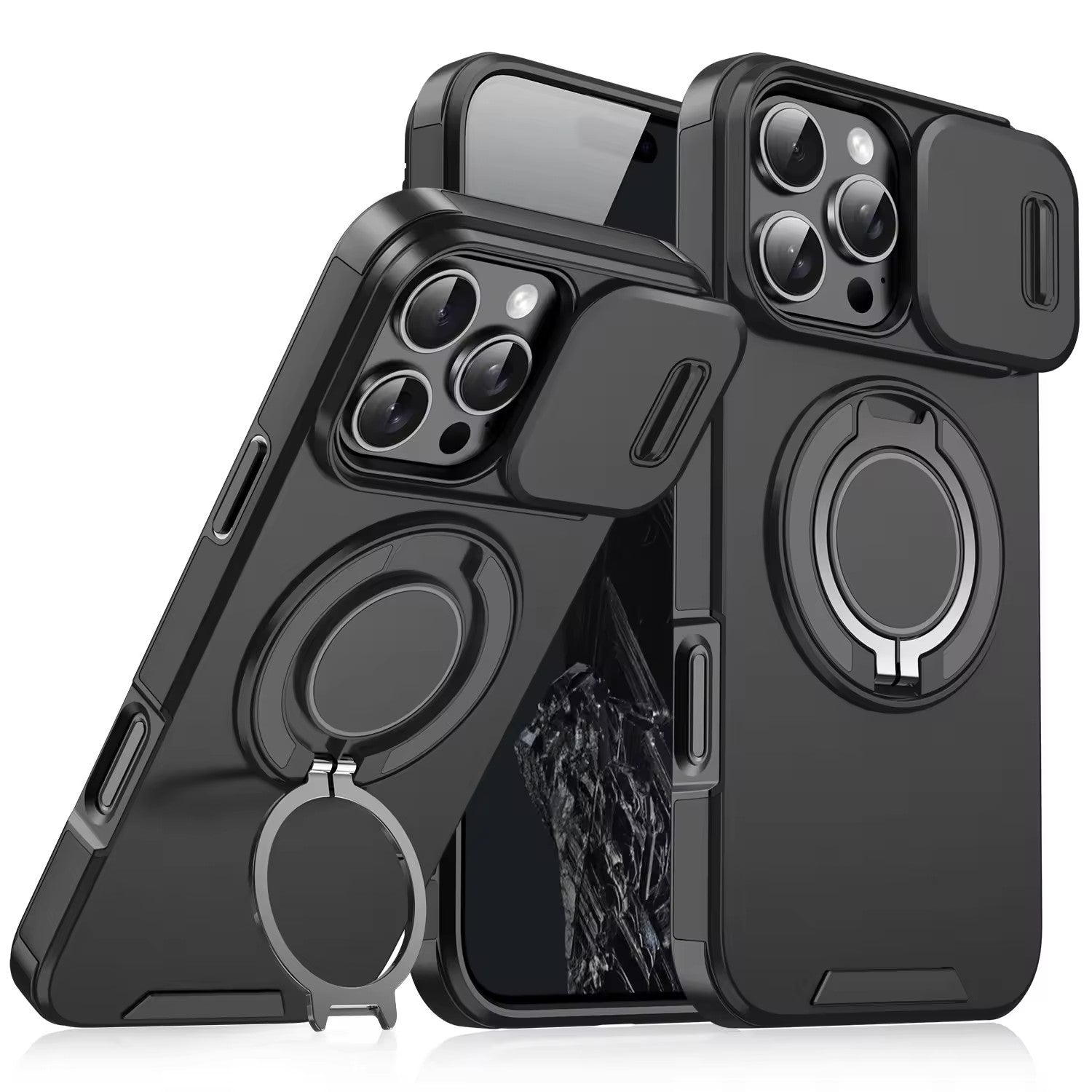 MagSafe Ring Stand iPhone Case with Camera Slide Cover – Military Grade Shockproof Protective Case