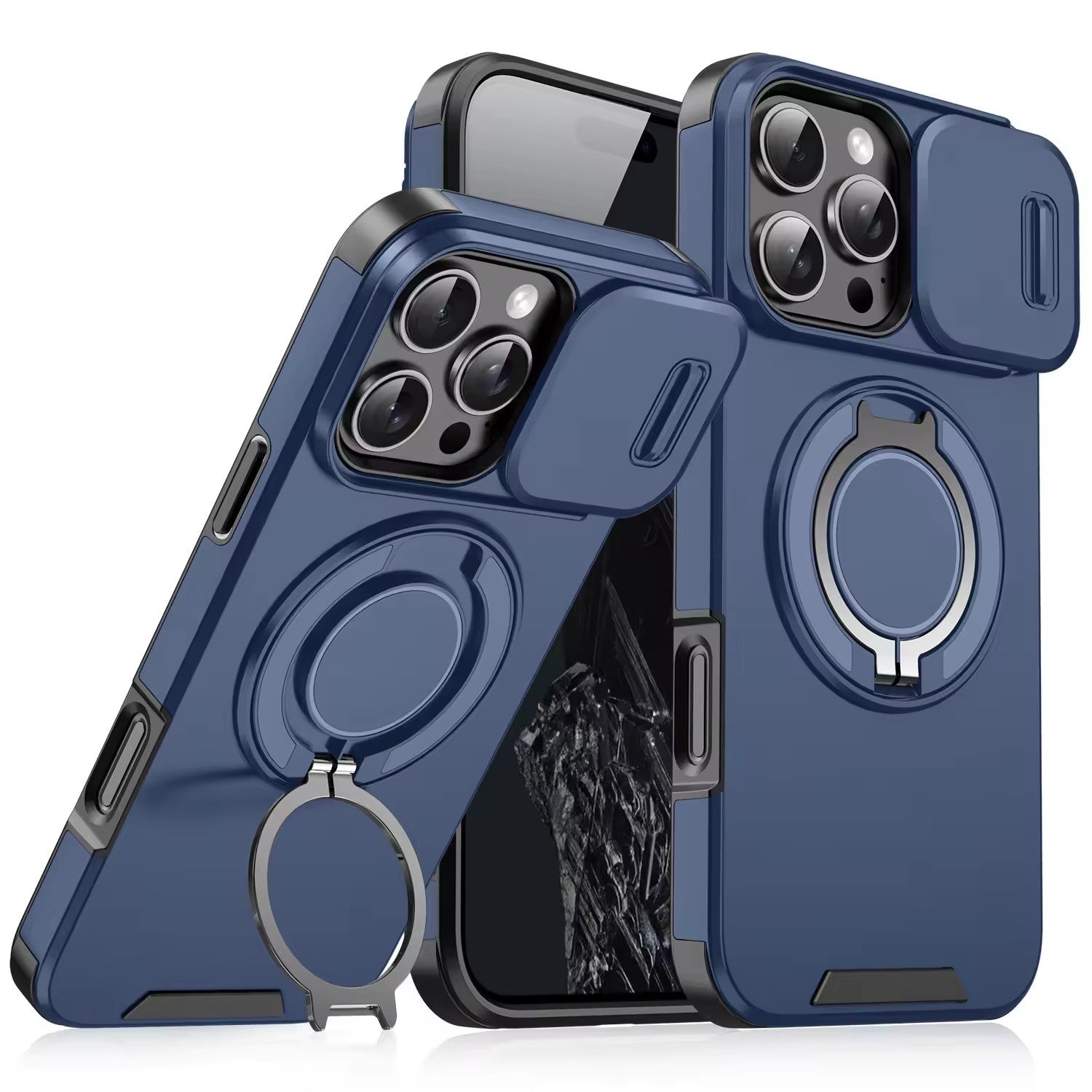 MagSafe Ring Stand iPhone Case with Camera Slide Cover – Military Grade Shockproof Protective Case
