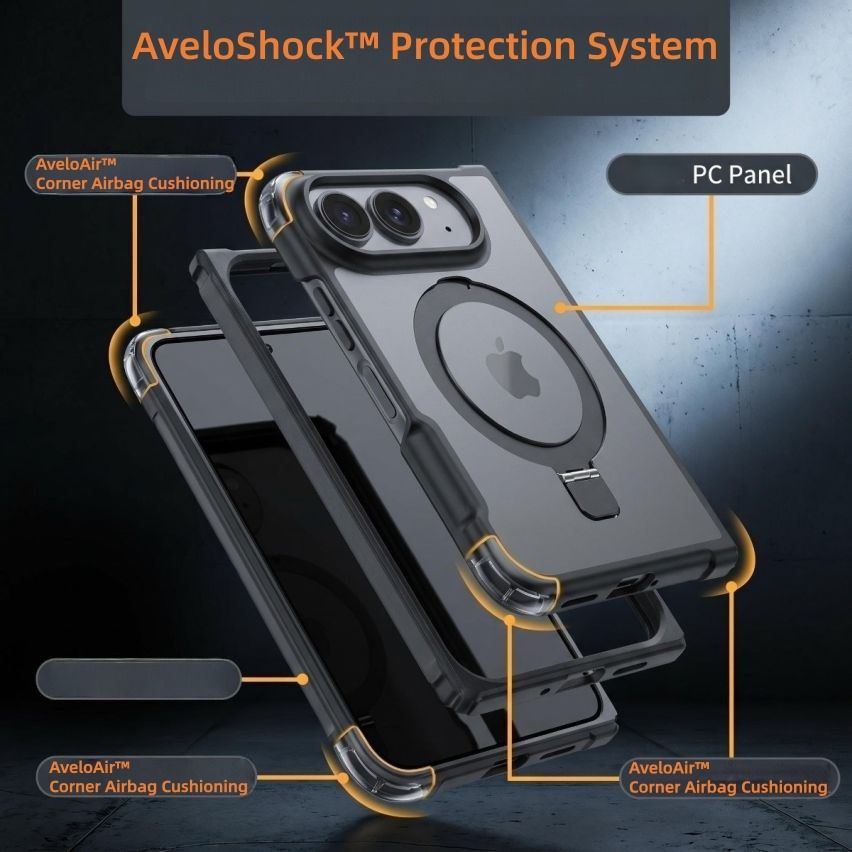 iPhone 18 Fold Magnetic 360° Rotating Ring Stand Case – Shockproof Hinge Protection