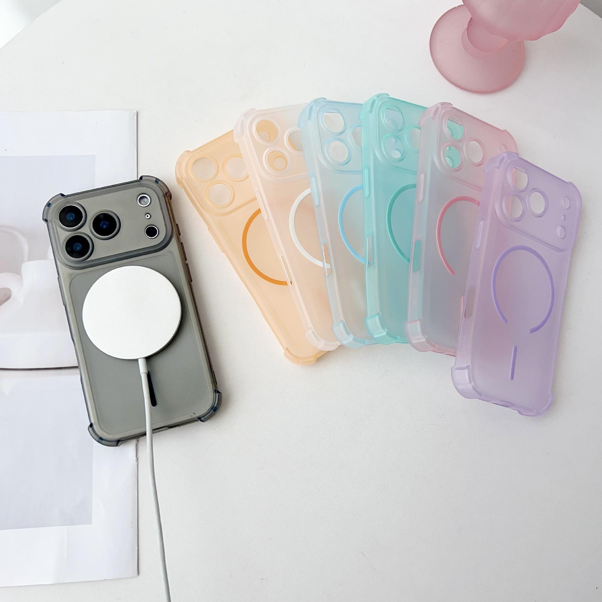 iPhone Case Matte Frosted Magnetic Phone Case with 4 Corner Air Cushion Double Protection Full Covered