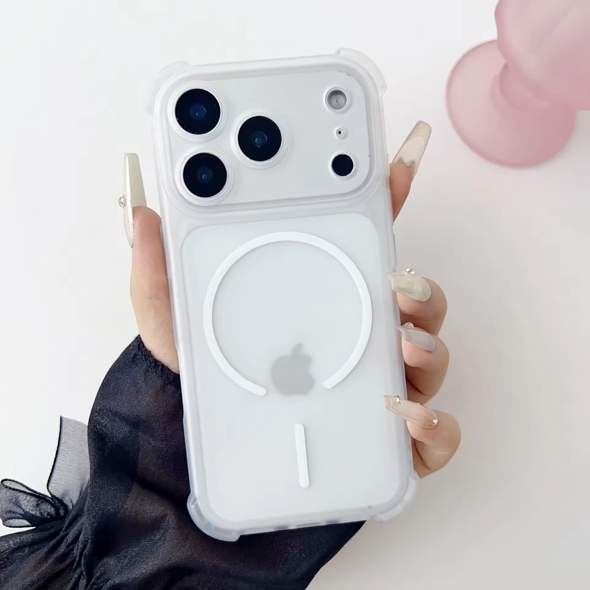 iPhone Case Matte Frosted Magnetic Phone Case with 4 Corner Air Cushion Double Protection Full Covered