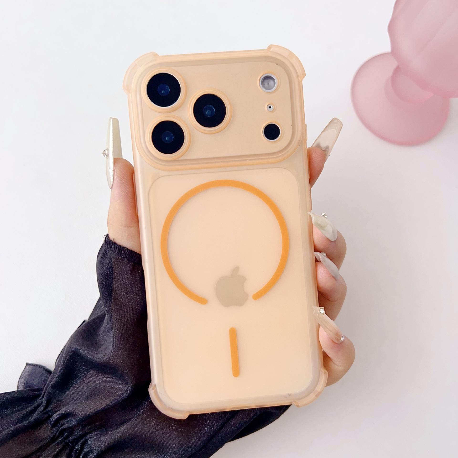 iPhone Case Matte Frosted Magnetic Phone Case with 4 Corner Air Cushion Double Protection Full Covered