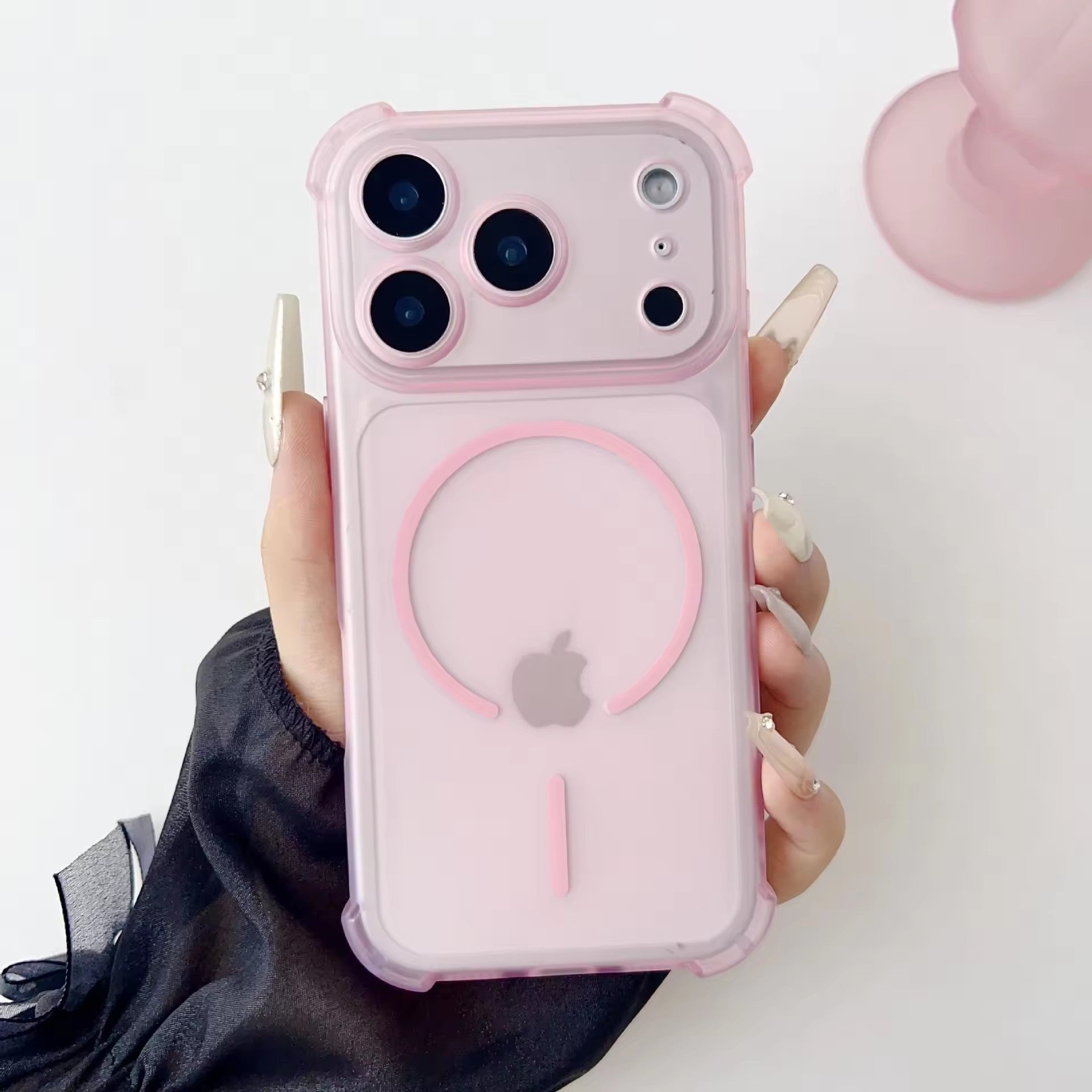 iPhone Case Matte Frosted Magnetic Phone Case with 4 Corner Air Cushion Double Protection Full Covered