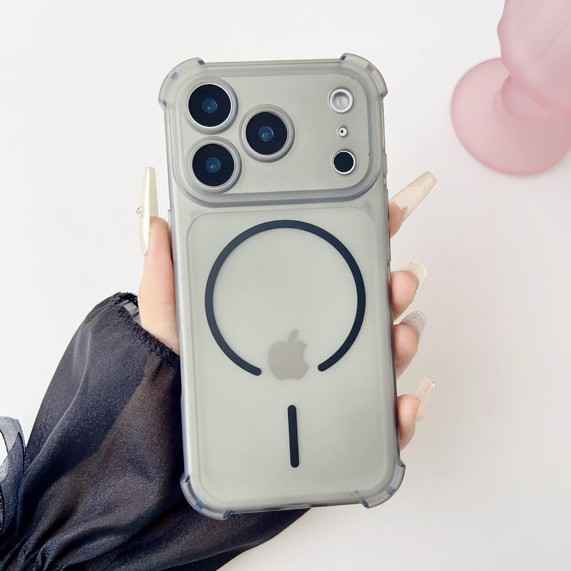 iPhone Case Matte Frosted Magnetic Phone Case with 4 Corner Air Cushion Double Protection Full Covered
