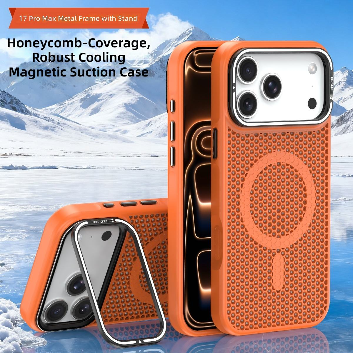 iPhone Magnetic Lens Stand Honeycomb Cooling Silicone Case with Animal Design